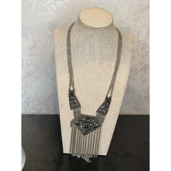 Vintage Bohemian Silver Fringe Statement Necklace - Picture 4 of 5